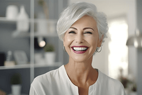 Patient in Melbourne smiling with implanted dentures