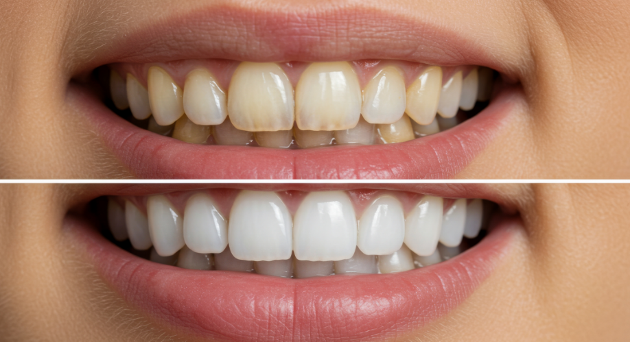 Side by side of yellow and white teeth